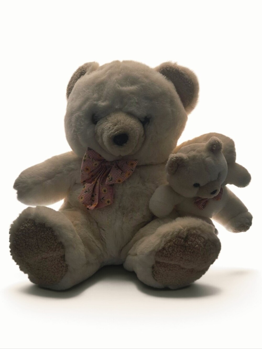 Plush Cream Bear Duo with Bow - Large Soft Cuddly Stuffed Toy